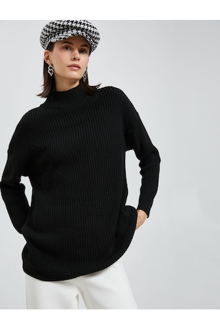 Koton Oversize Yarım Balıkçı Yaka Kazak Akrilik Kaşmir Dokulu Siyah 4wak90018ht Siyah