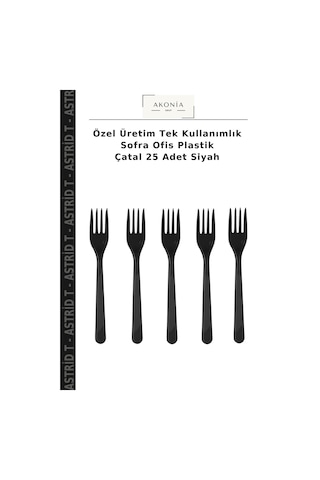 Özel Üretim Tek Kullanımlık Sofra Ofis Plastik Çatal 25 Adet Siyah