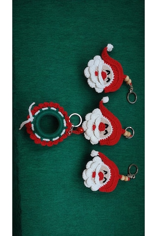 Luluyen 4'lu Sevimli Yılbaşı Temalı Amigurumi El Örgüsü Anahtarlık Ve Çanta Aksesuarı,yılbaşı Hediyesi