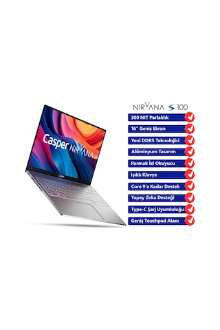 Casper Nirvana S100.255H-CF00X-G-F Ultra 7 255H 24 GB 1 TB SSD 16" Free Dos Dizüstü Bilgisayar