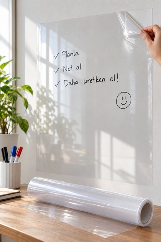 10 Adet Kendinden Yapışkanlı Şeffaf Tahta Filmi Pvc Silinebilir Duvar Yazı Tahtası Film 2 Metre X 60 Cm, Okul Kreş Adhesive Dry-erase Diğer