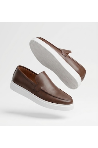 Growish Gr0318 Hakiki Deri Beyaz Eva Taban Günlük Kullanım Yüksek Taban Kahverengi Loafer Casual Ayakkabı