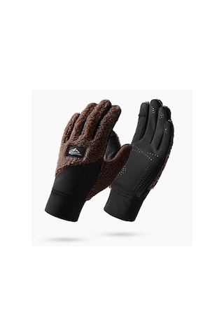 Snapbuy Unisex Kışlık, Parmak Açılır Dokunmatik, Kalın Peluş Eldiven Koyu Kahverengi