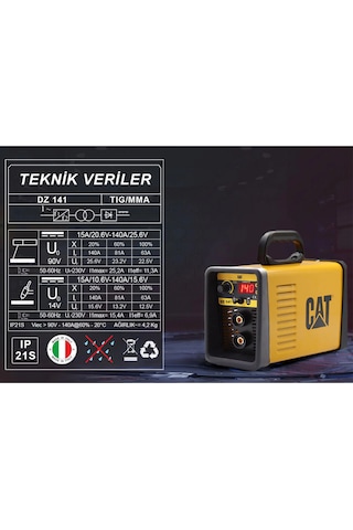 Cat Dz141t 140 Amper Tıg Lıft/mma Çanta Tipi Profesyonel Dijital İnverter Kaynak Makinesi + Cat Dx37