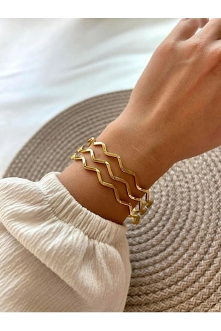 Altın Renk 6 Adet 22 Ayar Kaplama Zikzak Ajda Bilezik Bileklik 22 Cm. - 3288-6 Çok Renkli