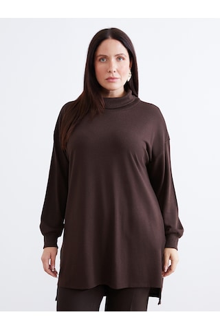 Lcw Everyday Kahverengi Balıkçı Yaka Oversize Kadın Tunik