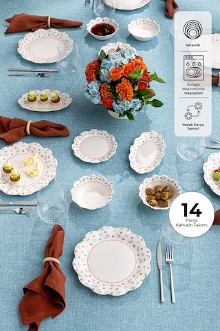 Emsan Bloom 14 Parça 6 Kişilik Kahvaltı Takımı Beyaz