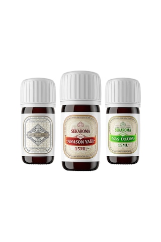 Sek Aroma Tekirdağ Seti Anason Yağı + Yaş Üzüm + Gliserin 3 x 15 ML - 5 L Uyumlu