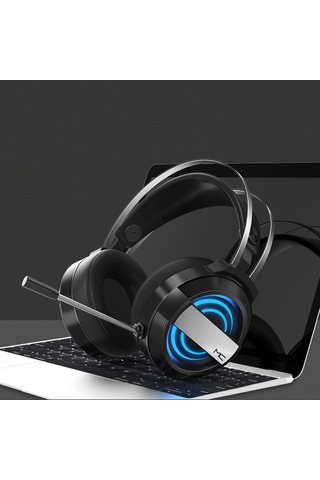 Moveevo Mc Model Oyuncu Kulaklığı - 50mm Hoparlörlü, Tüm Yönlü Mikrofonlu, Renkli Işık Özellikli Siyah Bilgisayar Kulaklığı