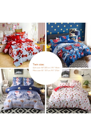 Qingmipy Noel Yatak Örtüsü Seti - Polyester Kumaş, Çift Kişilik, Yastık Kılıfı Dahil Çok Renkli