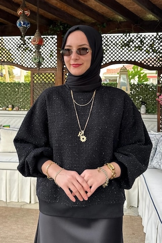Rabia Şamlı Tüvit Sweat Siyah Normal