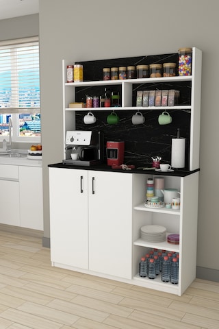 Asra Trend Kahve Köşesi KAHVE02 %100 MDF Çok Amaçlı Mutfak Dolabı Beyaz - Royal Mermer