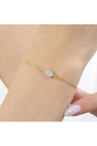 Mia Vento Pırlanta Montür Minimal Damla Baget Gold Renk Gümüş Bileklik