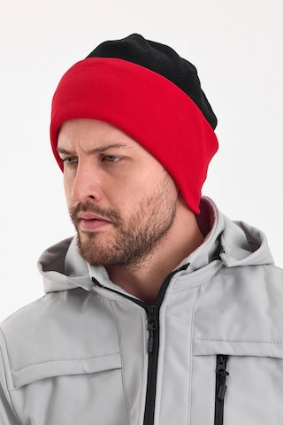 Erkek Siyah Polar Dış, Kahve Pamuklu Iç Kısım, Çift Renk Çift Katmanlı Katlanabilir Yumuşak Bere - Standart / Siyah-kırmızı Siyah-kırmızı