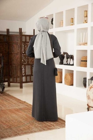 6579-denim Fermuarlı Ferace Koyu Gri Koyu Gri