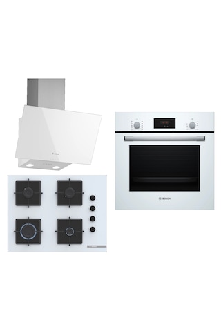 Bosch HBF512BW1T - POP7C2P30O - DWK63PJ20T 3'lü Beyaz Ankastre Set 300