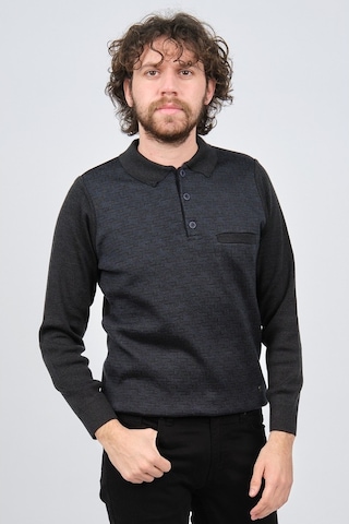 Çizgi Triko Erkek Cep Detaylı Polo Yaka Desenli Kazak 42544230 M. Lacivert