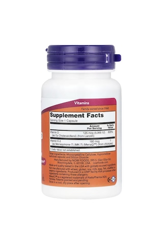 Now Foods, Mega D-3 K2 Vitamin & Mk-7, 5,000 Iu / 180 Mcg, 60 Cap