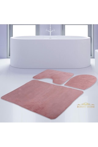 Bonny Home Unicolor Düz Pembe 3lü Banyo Paspası Halısı Seti Kaymaz Pembe