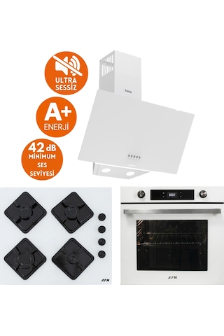 Afm Tech & Ferre Alfa D087-SA + FM7701 + FM-BD2201 Sessiz Silentart Turbo Beyaz Dijital Ankastre Set