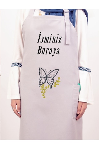 Mutfak Önlüğü Kişiye Ve İsme Özel Nakışlı Mutfak Önlüğü Kelebek01 Farklı Renkler Gri
