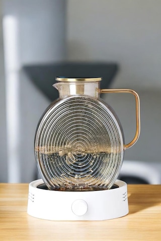 Qerhome Borosilikat Cam Amber Salyangoz Desenli Cam Demlik & Sürahi 2500 Ml Amber