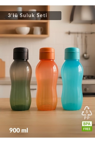3'lü Suluk Bpa Free Ofis-spor-okul Matarası Pp-5 Siyah-turuncu-mavi 900 Ml Siyah - Mavi