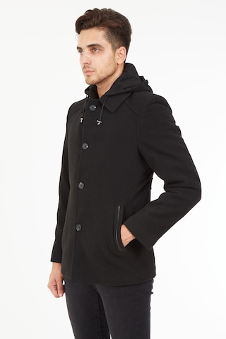 Sposo 1704 Çıkma Kapşonlu Yün Kaşe Füme Erkek Kaban Füme