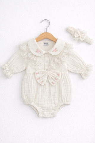 Kardeşler Bebe Müslin Body & Zıbın Dantel Detay Ekru