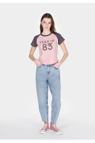 Colin's Colins Slim Fit Yuvarlak Yaka Baskılı Kadın Pembe Kısa Kol Tişört Cl1073324 Q1.v2 Pın Pembe