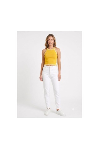 Onno Style Women Kolsuz Askılı Halter Yaka Triko Kadın Bluz Sarı