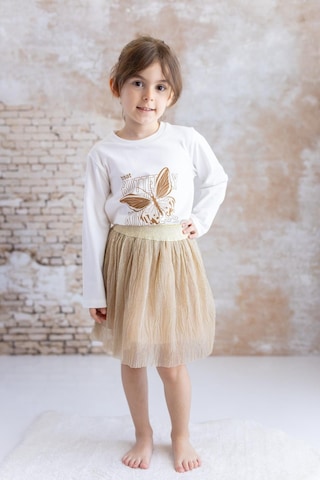 Mininio Kız Bebek Baskılı T-shirt Etek Ikili Takım - Bej Bej