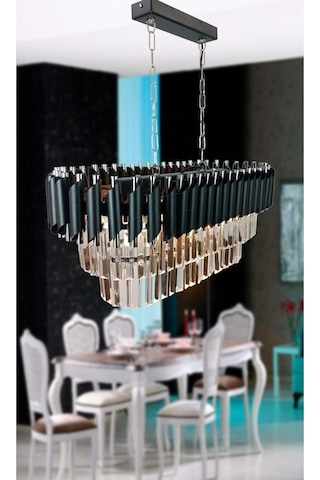 Zamira 75x35 Cm Slver Kristal Taşlı Lüks Yemek Masası Üstü 6'lı Avize - Yatak Odası - Salon - Mutfak - Hol Gümüş