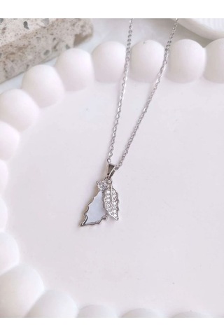 Çelik Silver Yaprak Kadın Kolye Sevgiliye Hediye Gümüş