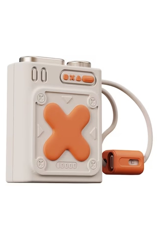 Mini 68mm 22.5w Led Göstergeli Pd 10.000mah, Dahili Type-c Ve Lightning Kablolu Usb Çıkışlı Powerbank Bej