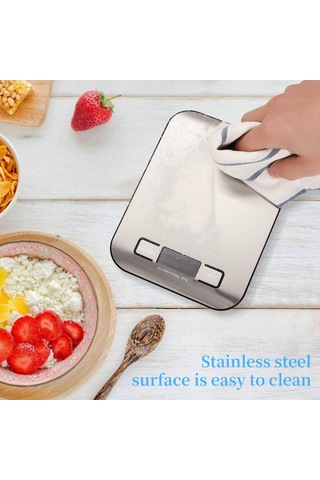 Aubyhe Lm-011 Dijital Mutfak Terazi, 304 Paslanmaz Çelik, 5kg Hassas Ağırlık Ölçümü, Lcd Arka Işık Ekranı, 2 Aaa Pil Gerektirir Gümüş
