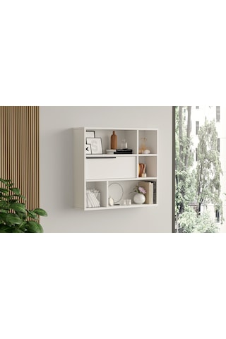 Robin Home Lidya Duvar Rafı Kitaplık Kapaklı Beyaz