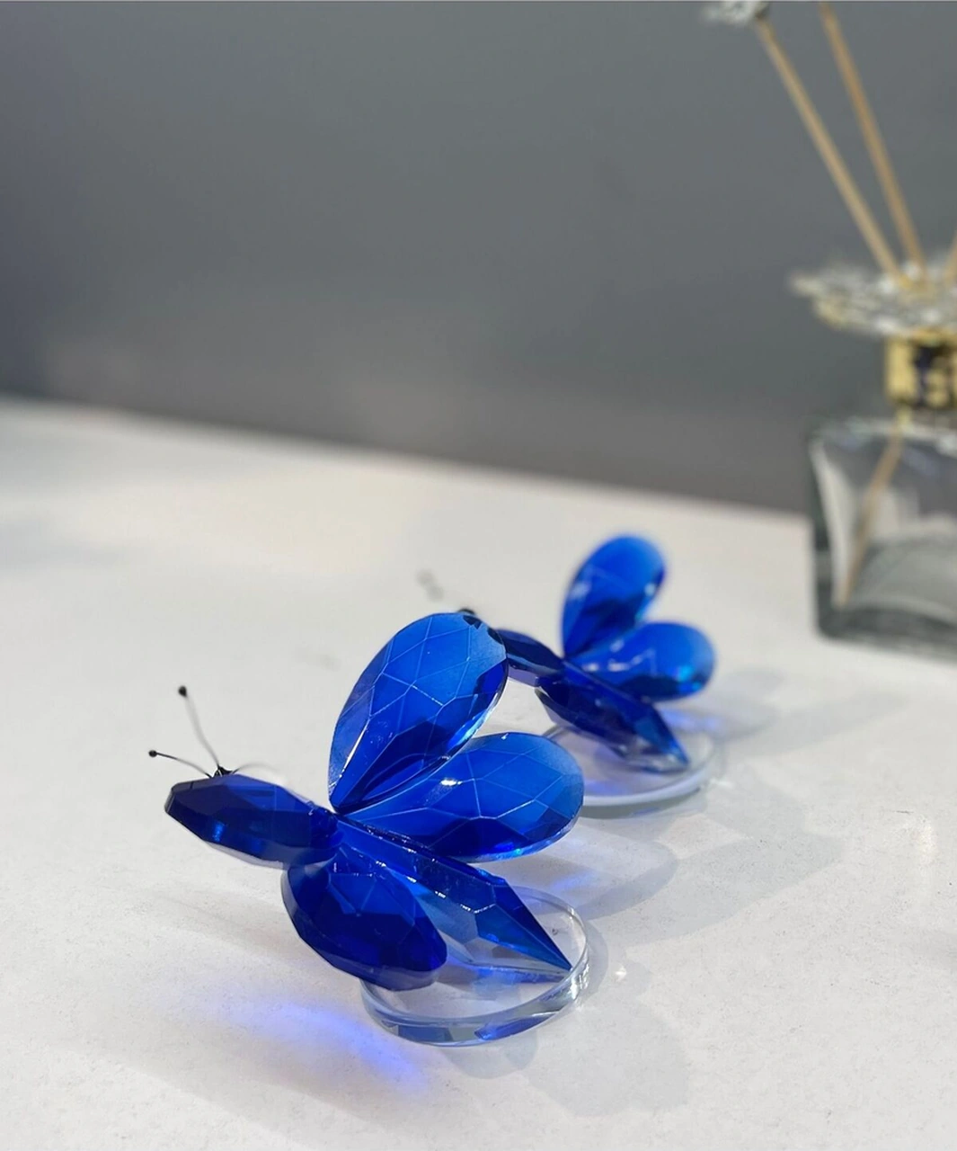 Dekoratif Kristal Cam Ikili Kelebek Biblo Mavi .