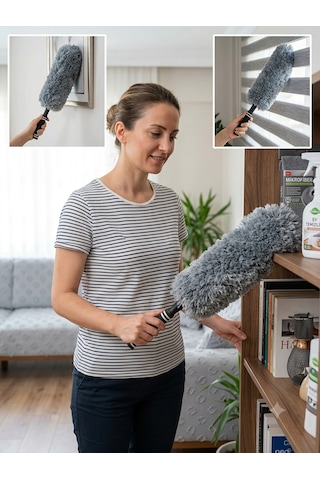 Zorlu Köşeler Artık Sorun Değil Yıkanabilir, Uzayabilir Mikrofiber Toz Alıcı İle Tanışın. Büyük Boy Dev Boy Toz Alma Püskülü 85 Cm
