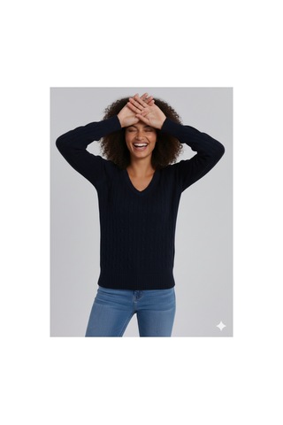 Youknitwear You Riviera %100 Pamuk V Yaka Kadın Kazak V Yakalacivert