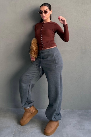 Antrasit Geniş Paça Rahat Kalıp Lastikli Eşofman Altı Mg2581 Antrasit