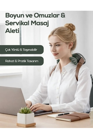 Isıtmalı Boyun Ve Omuz Masaj Aleti Kablosuz Rahatlatıcı - Şarjlı El Hissi Veren Masaj Aleti Yeşil