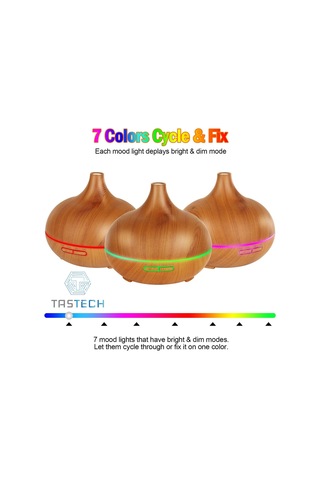 Aroma Terapi Oda Hava Nemlendirici 550ml Ultrasonik Buhar Makinesi Ahşap Görünüm 7 Renk Led Işıklı