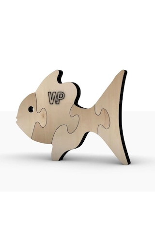 Masif Ahşap Puzzle Çocuklar İçin Boyanabilir Balık Boya Setli