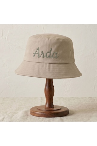 Bk Gift Kişiye Özel İsim Nakışlı Unisex Bucket Şapka Kahverengi Pamuk Gabardin Kumaş Yazlık Şapka