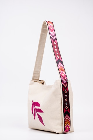 Fabric Craft Bag Omuz Çanta Kanvas Motifli Krem - Pembe