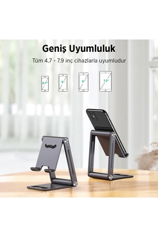 Juo Alüminyum Katlanabilir Metal Masaüstü Telefon Tutucu Standı Uzay Grisi -