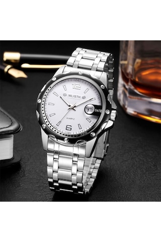 Xindoker Erkekler İçin Sulu Dayanıklı Klasik Kol Saati, Takvimli Büyük Dial, Ticari Kuvars Saat, Beyaz Dial Ve Çelik Kayışlı-2 Altın