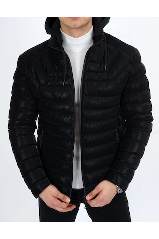 Dynamo Erkek Kapüşonlu Şişme Süet Slim-fit Mont Siyah
