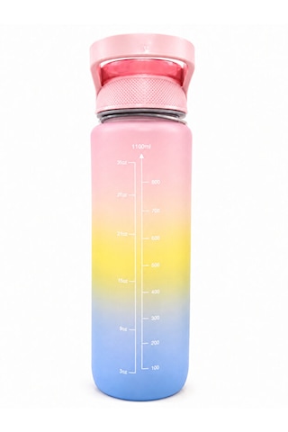 Motivasyon Su Matarası 1100 Ml Zaman Çizelgeli Sızdırmaz Kilitli Taşıma İpli Spor Matara pembe